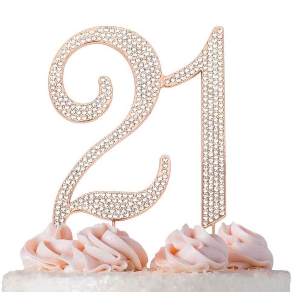 Rose Gold Sparkly 21 Cake Topper